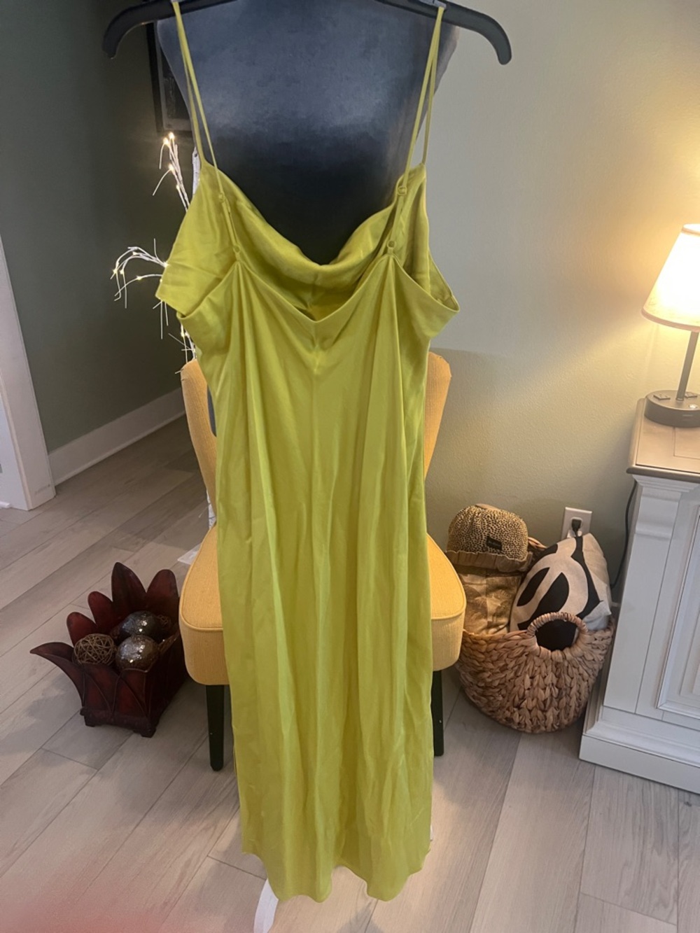 Express Lime Green Satin Slip Dress - Picture 3 of 8